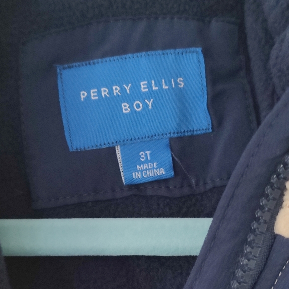 New! Boy Perry Ellis Supersoft & Comfy Winter Sherpa Full Zip Tan And Blue 3T - Picture 5 of 6